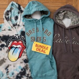 BUNDLE : 3 Graphic Hoodies | Rolling Stones ~ Bass Pro ~ Cabelas | Woman’s Large